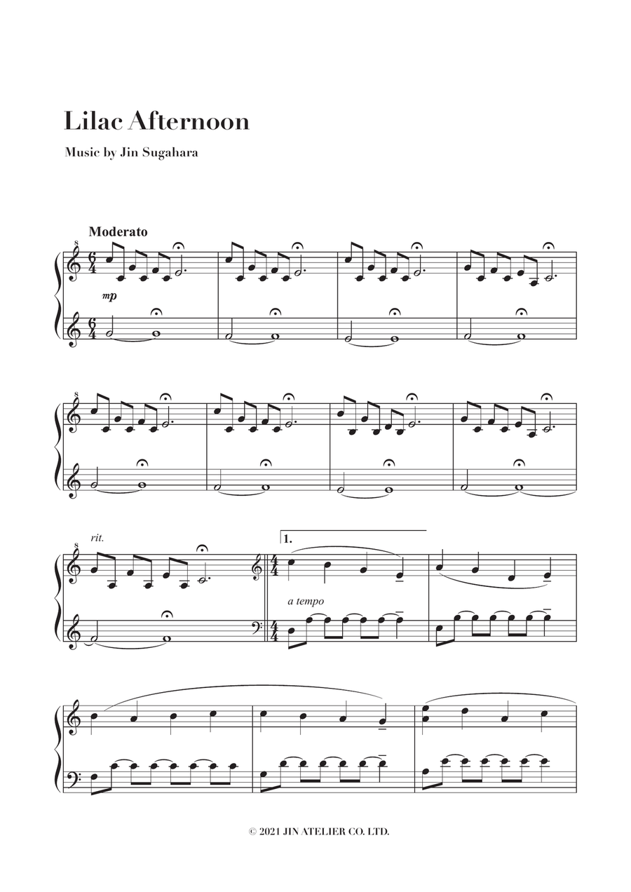 Lilac Afternoon - Peaceful Piano Solo Sheet Music Easy Piano scores gallery preview page 1