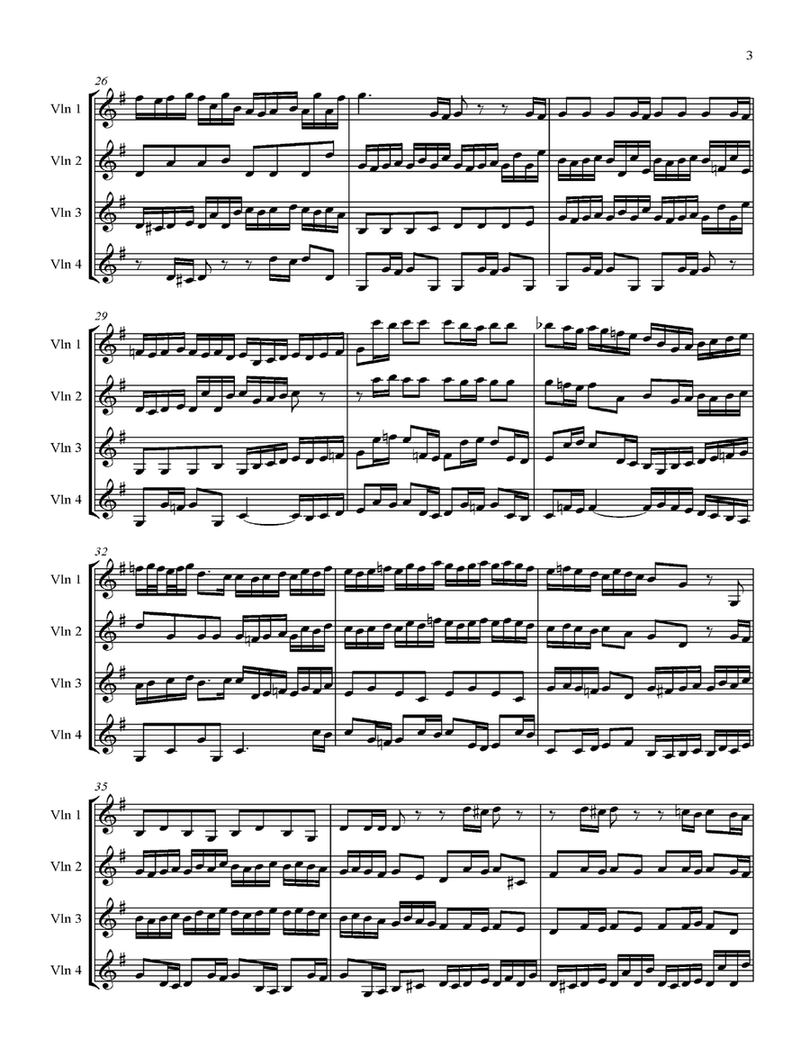 Brandenburg Concerto No. 3 by JS Bach for Four Violins with score & parts Violin Solo scores gallery preview page 3