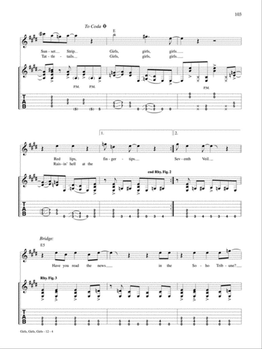 Girls, Girls, Girls Guitar Tablature scores gallery preview page 4