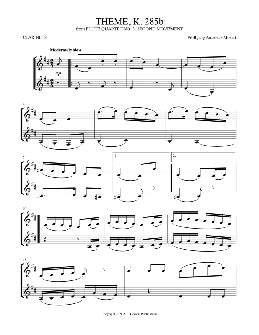 Book cover for Theme (from Flute Quartet No. 3, K. 285b, Second Movement)