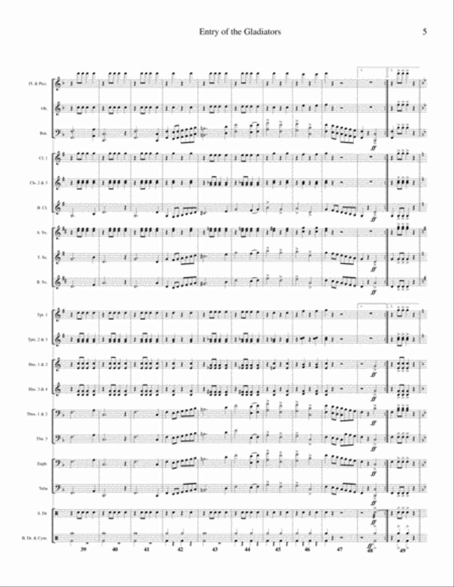 Julius Fucik - Entry of the Gladiators (Thunder and Blazes) for Wind Band Concert Band scores gallery preview page 5