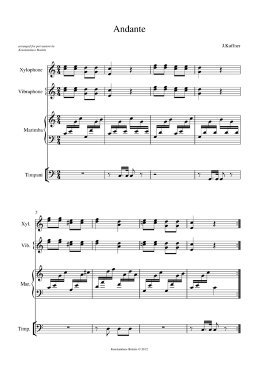 J.Kuffner Andante for percussion quartet Percussion scores gallery preview page 1