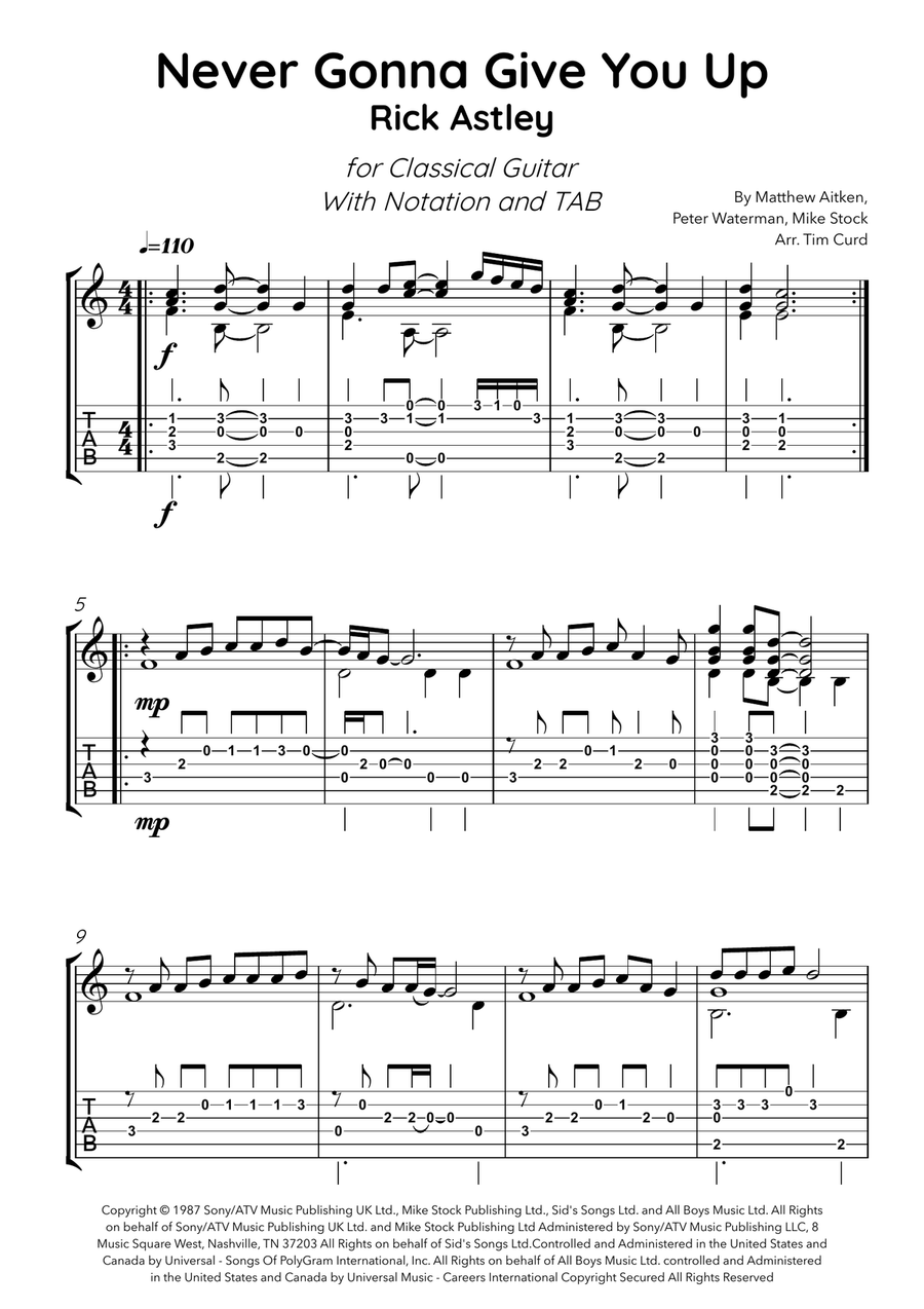 Never Gonna Give You Up Acoustic Guitar scores gallery preview page 1