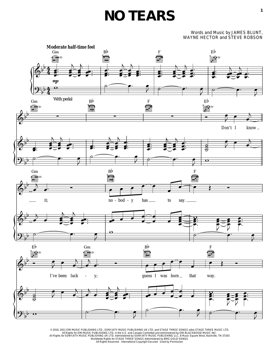 No Tears Piano, Vocal, Guitar scores gallery preview page 1