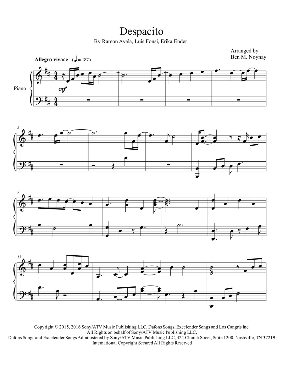 Despacito Piano Solo scores gallery preview page 1