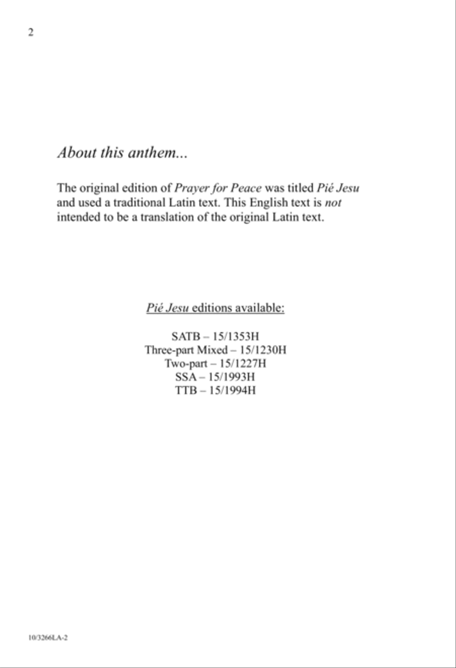 Prayer for Peace 4-Part scores gallery preview page 2