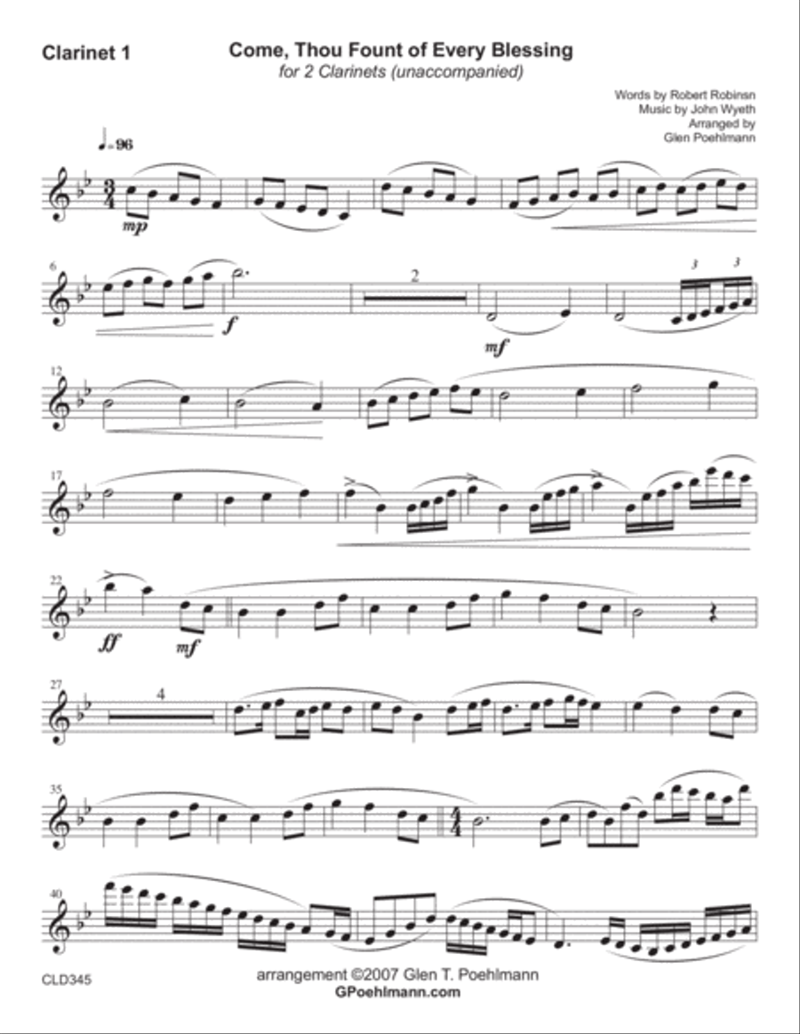 COME THOU FOUNT OF EVERY BLESSING - CLARINET DUET (unaccompanied) Clarinet Duet scores gallery preview page 5