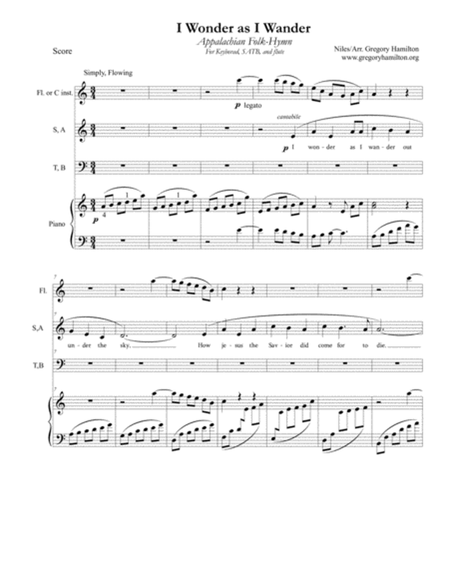I Wonder as I Wander - for SATB, Keyboard and Flute image number null