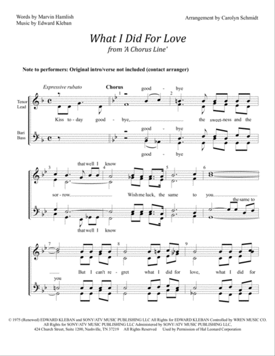 What I Did For Love SSAA scores gallery preview page 1