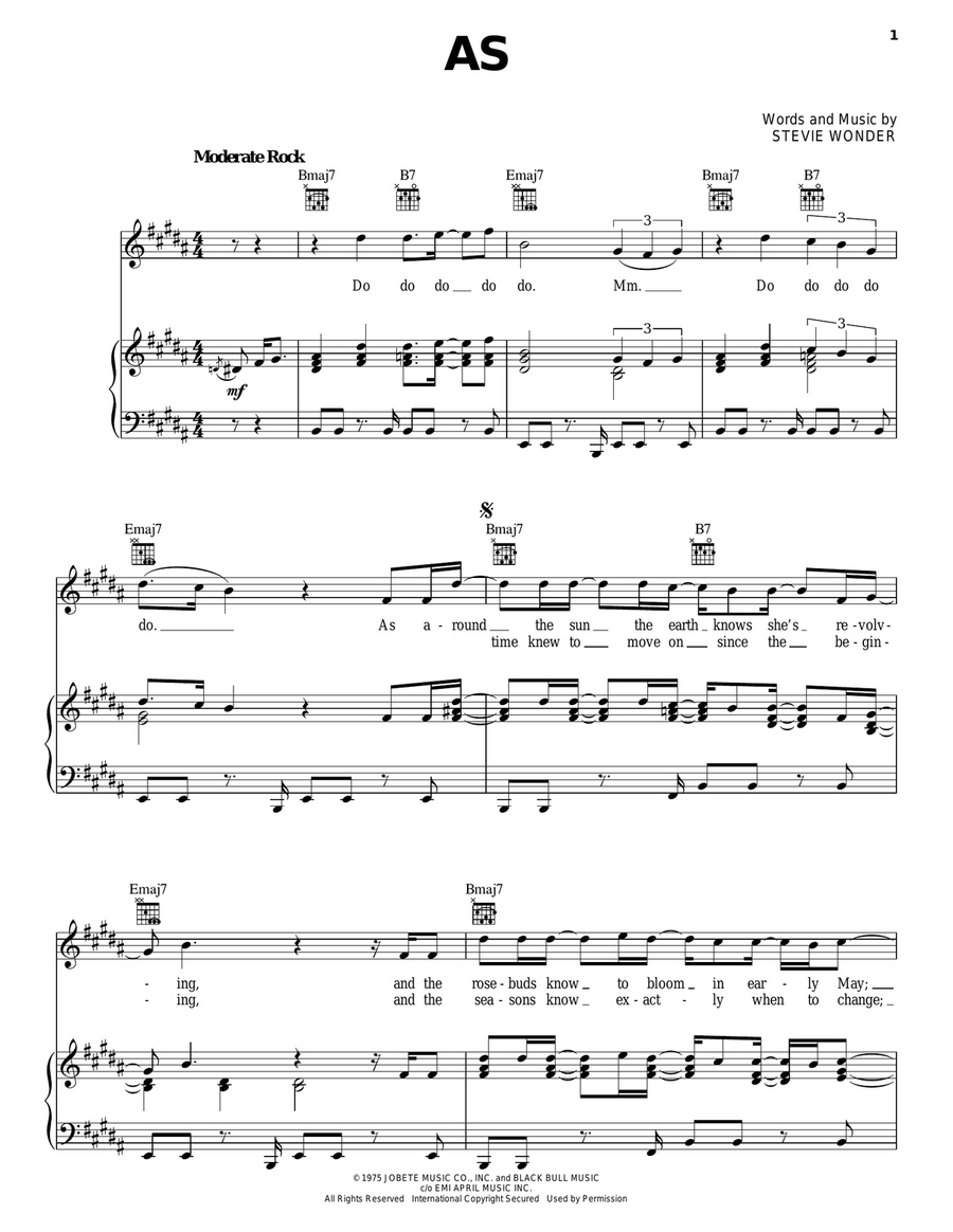 As Piano, Vocal, Guitar scores gallery preview page 1