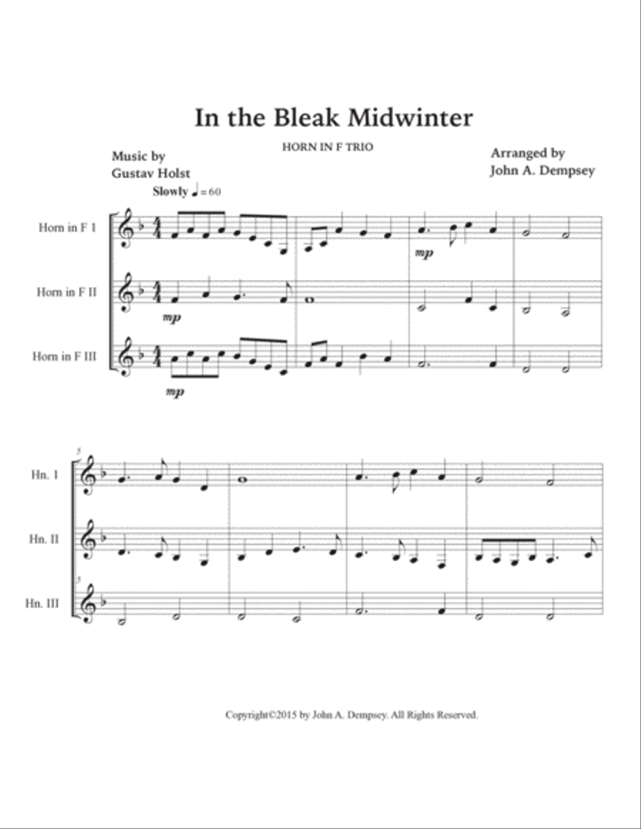 In the Bleak Midwinter (Horn in F Trio) Brass Trio scores gallery preview page 5