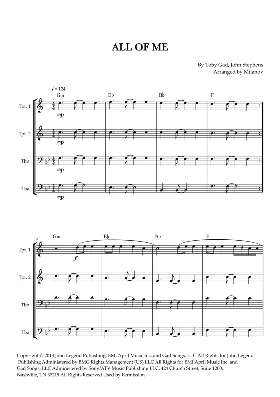 All Of Me Brass Quartet scores gallery preview page 1