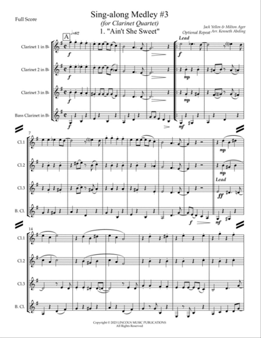 Sing-along Medley #3 (for Clarinet Quartet) Clarinet Quartet scores gallery preview page 2
