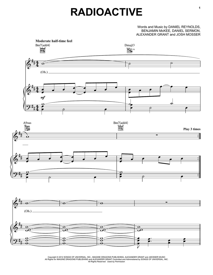 Radioactive Acoustic Guitar scores gallery preview page 1