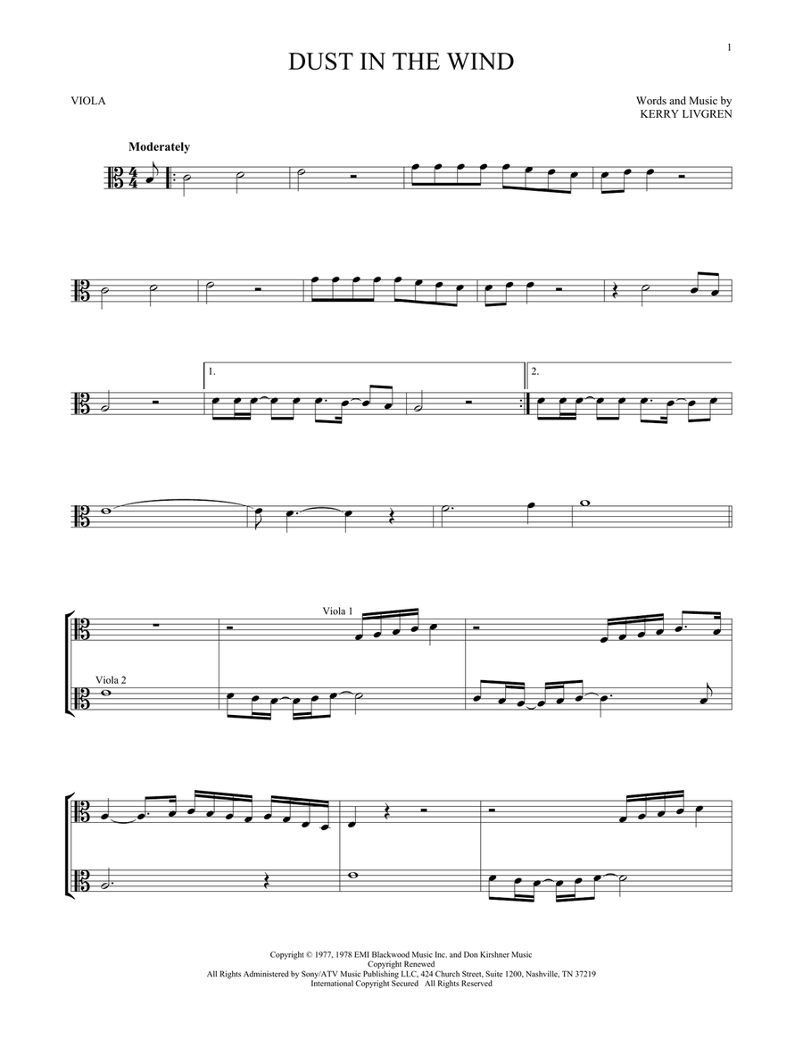 Dust In The Wind Viola Solo scores gallery preview page 1