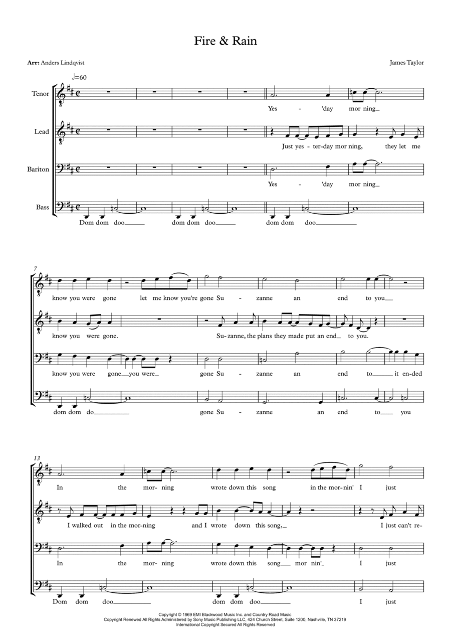 Fire And Rain TTBB scores gallery preview page 1