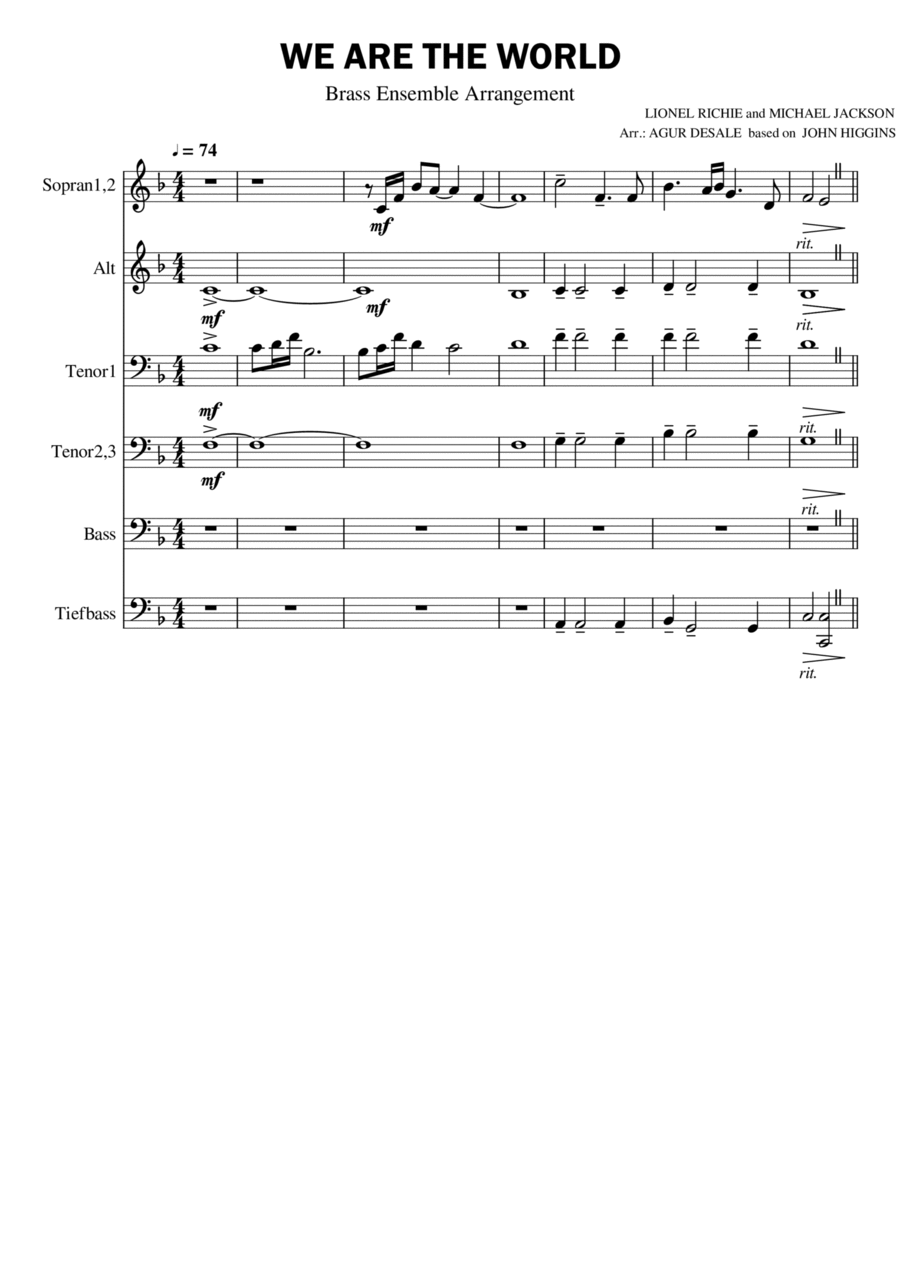 We Are The World Brass Ensemble scores gallery preview page 1