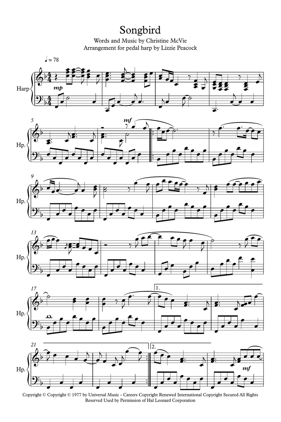 Songbird Harp scores gallery preview page 1