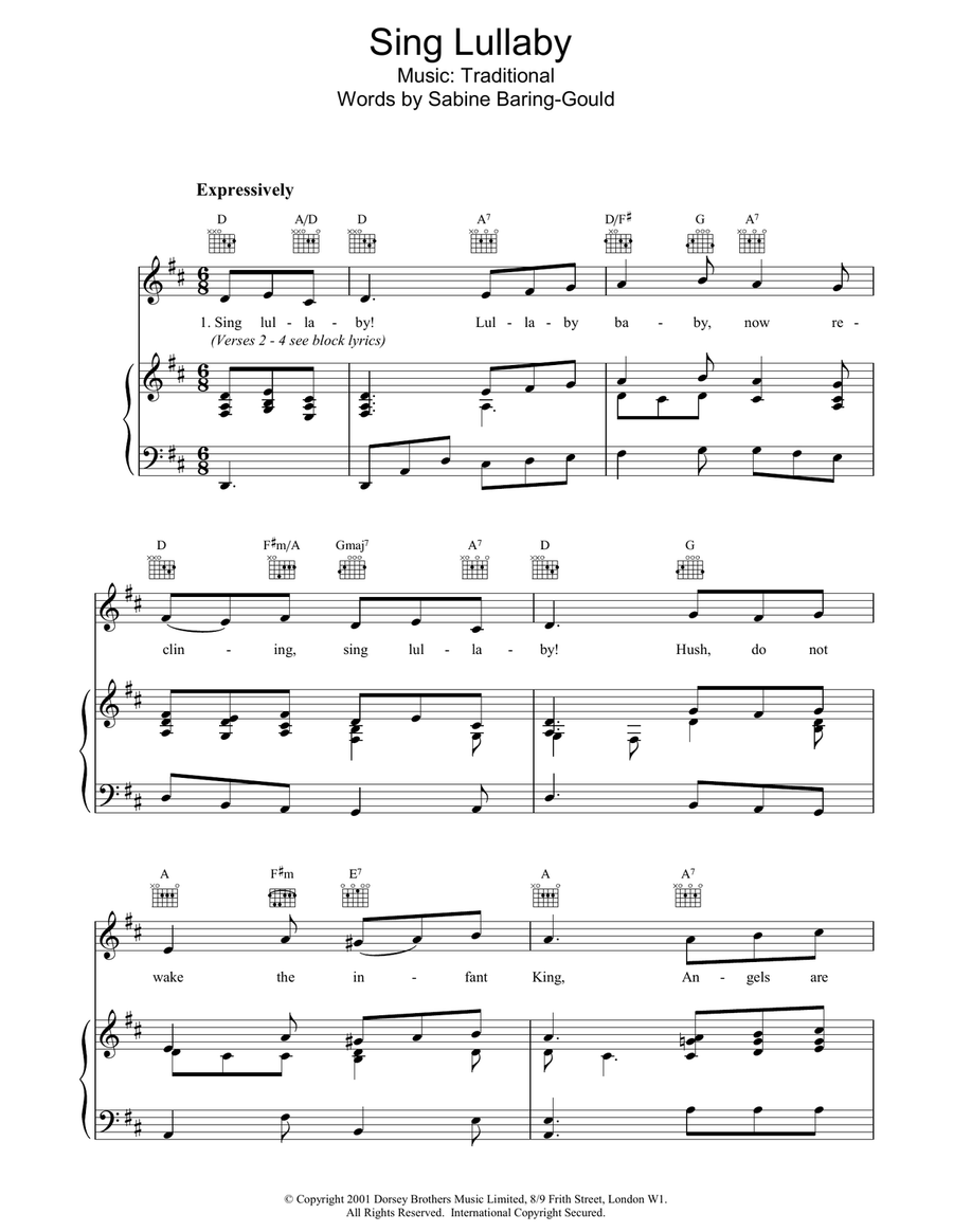 Sing Lullaby Piano, Vocal, Guitar scores gallery preview page 1