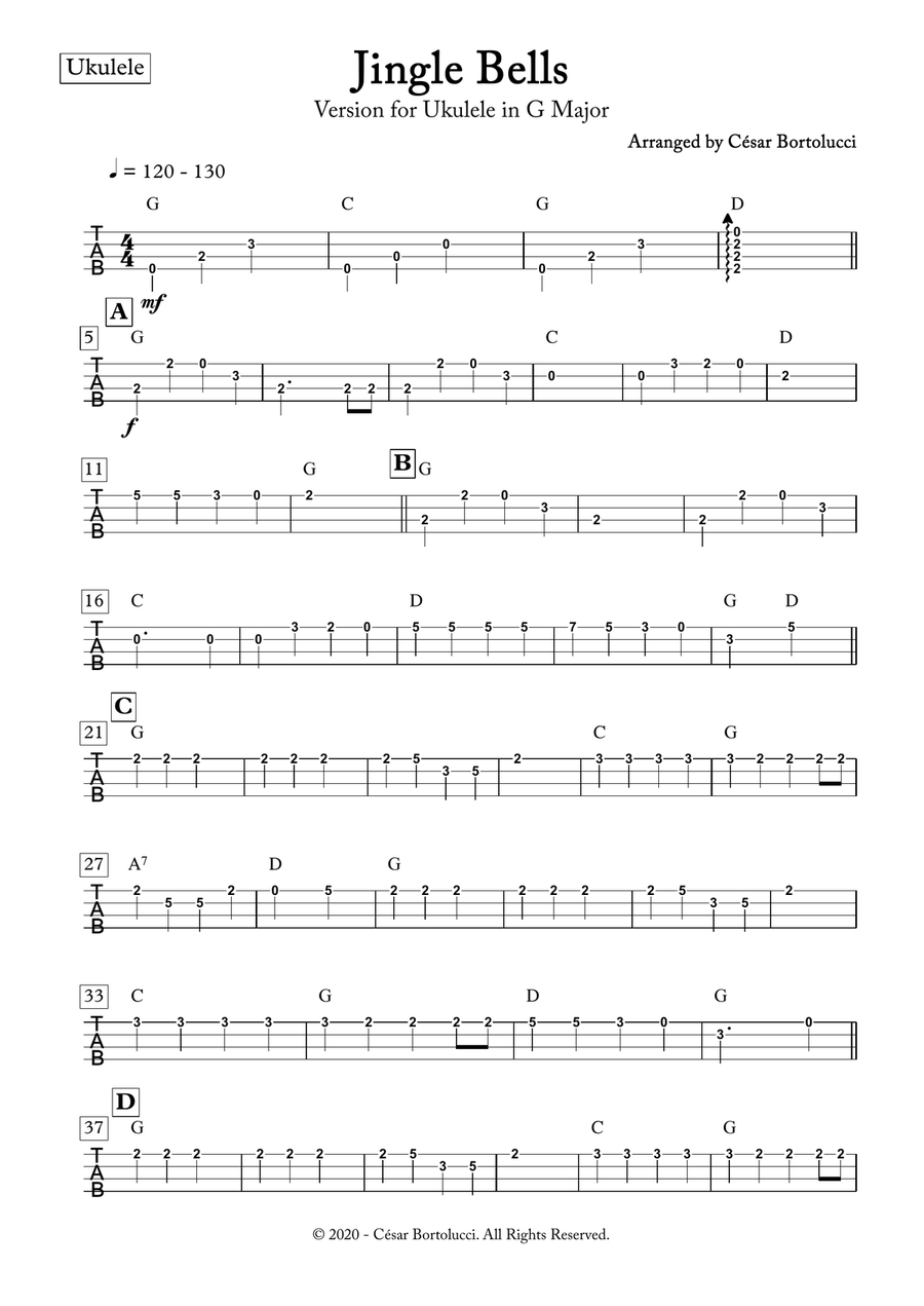 Jingle Bells - Ukulele in G Major Ukulele scores gallery preview page 1