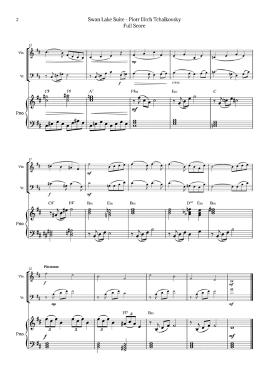 Swan Lake Theme by Tchaikovsky Piano Trio scores gallery preview page 2