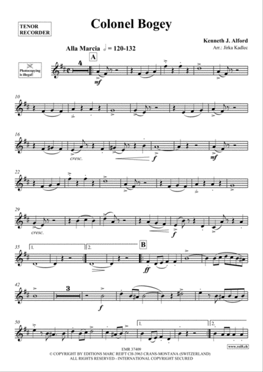 Colonel Bogey Tenor Recorder scores gallery preview page 2