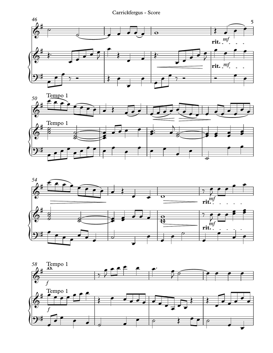 Carrickfergus Duet for Oboe & Harp