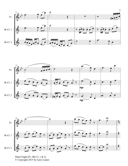 Gary Lanier: SILENT NIGHT - Woodwind Trio (Flt, Bb Clr 1 & 2 - Score & Parts) image number null