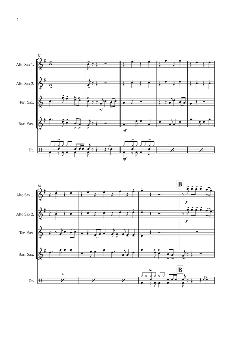 Feliz Navidad Saxophone Quartet scores gallery preview page 2