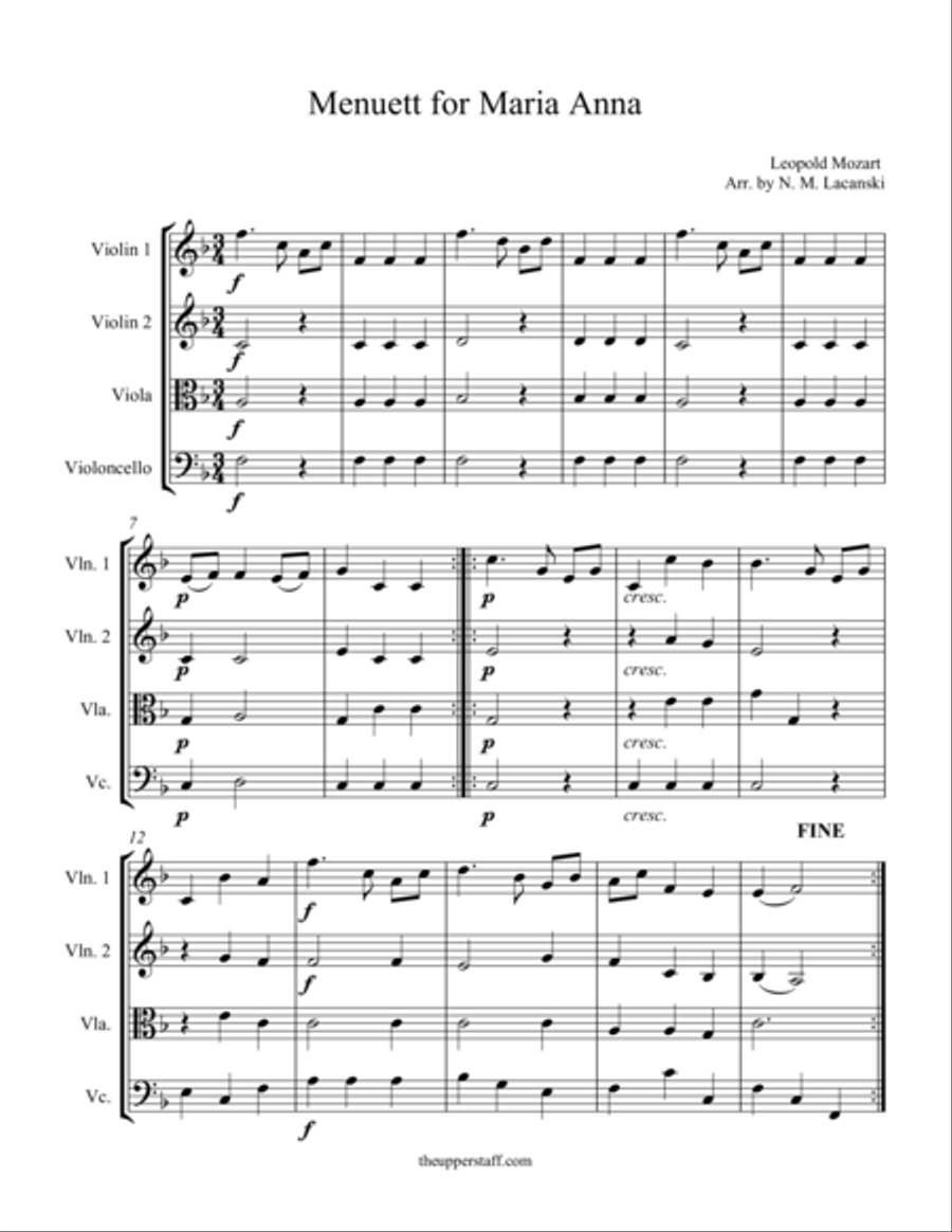 Menuett for Maria Anna String Quartet scores gallery preview page 1