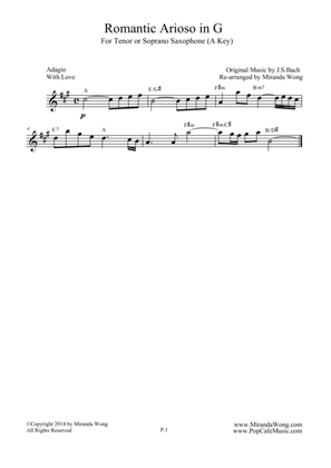 Romantic Arioso in G - Alto Sax + Tenor or Soprano Sax + Concert Key