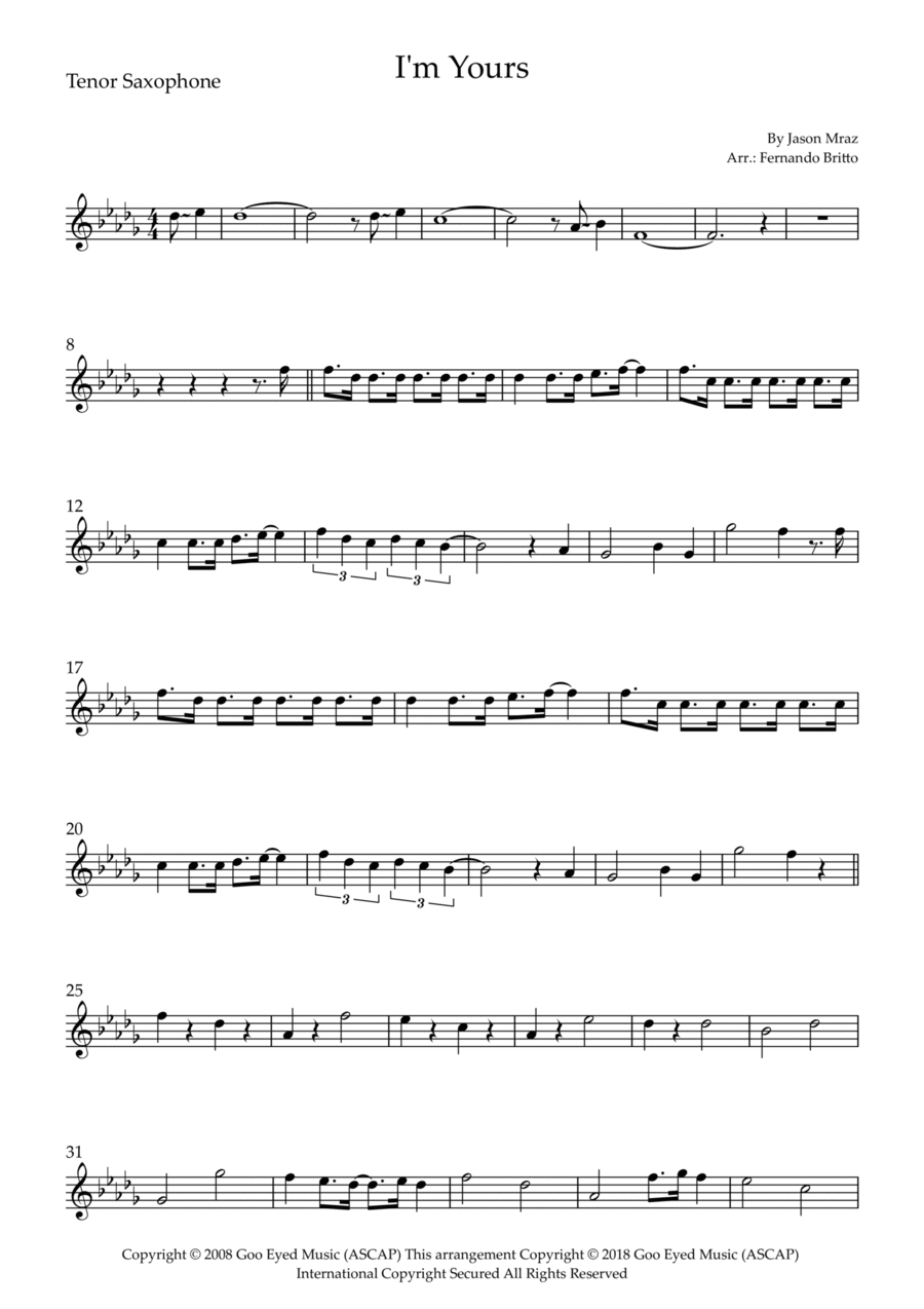 I'm Yours Tenor Saxophone scores gallery preview page 1