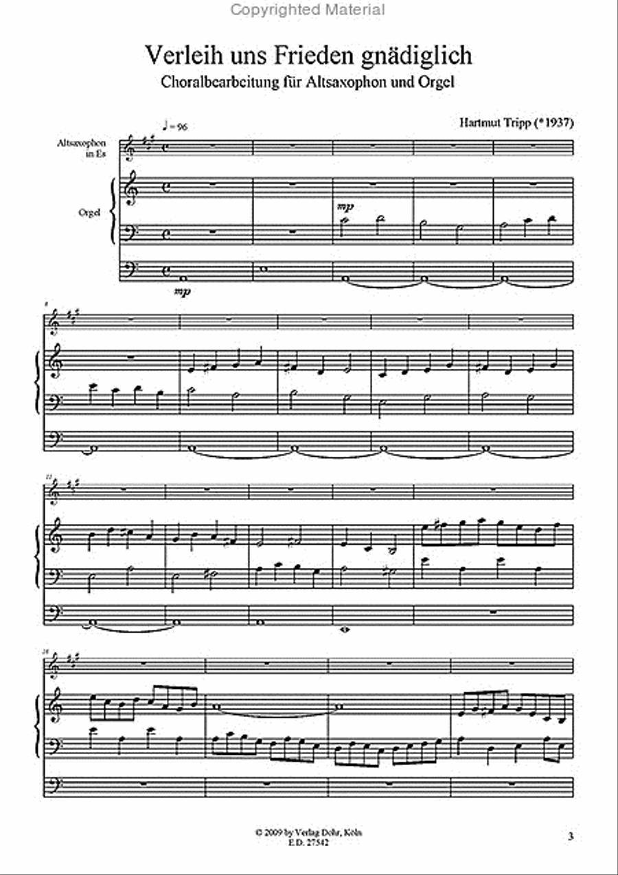 Verleih uns Frieden gnädiglich (2008) -Choralbearbeitung für Alt-Saxophon und Orgel- Solo Part scores gallery preview page 3