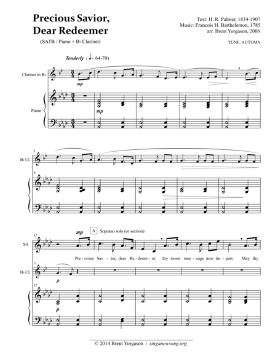 Precious Savior, Dear Redeemer 4-Part scores gallery preview page 1