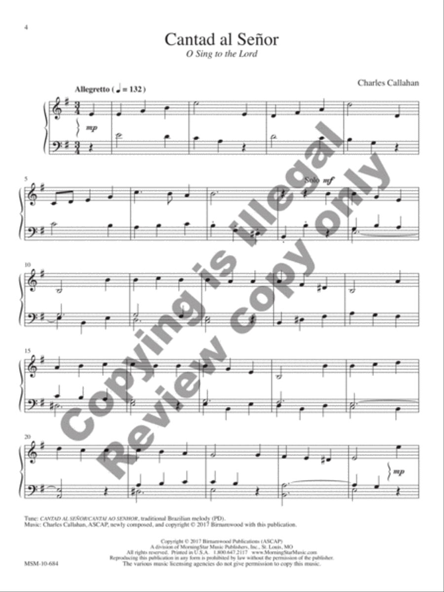 Cantad al Señor: 12 Spanish and Latin American Hymn Settings for Organ Organ Solo scores gallery preview page 18
