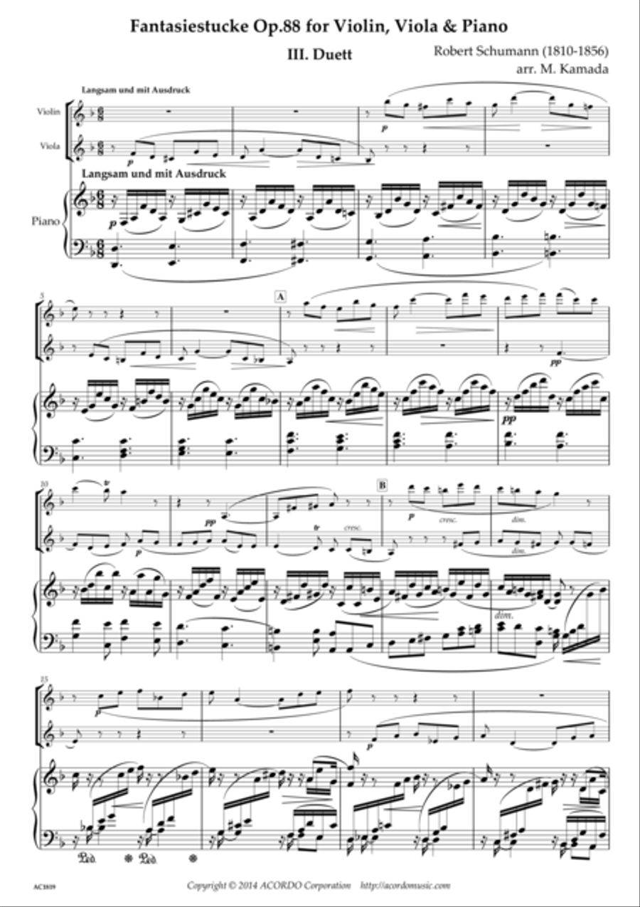 Fantasiestucke Op.88 III Duett for Violin, Viola & Piano Piano Trio scores gallery preview page 1