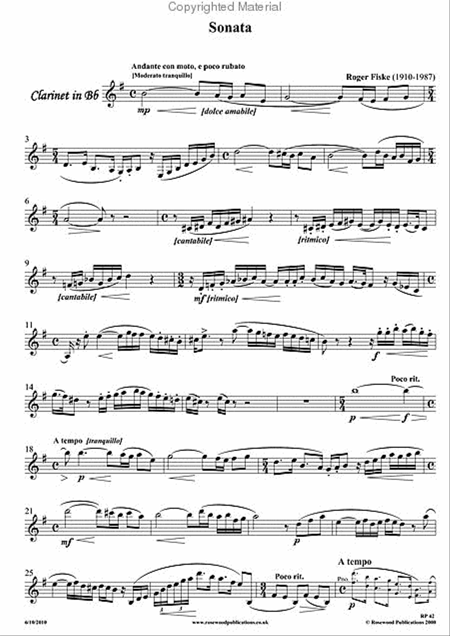 Sonata Clarinet Solo scores gallery preview page 3