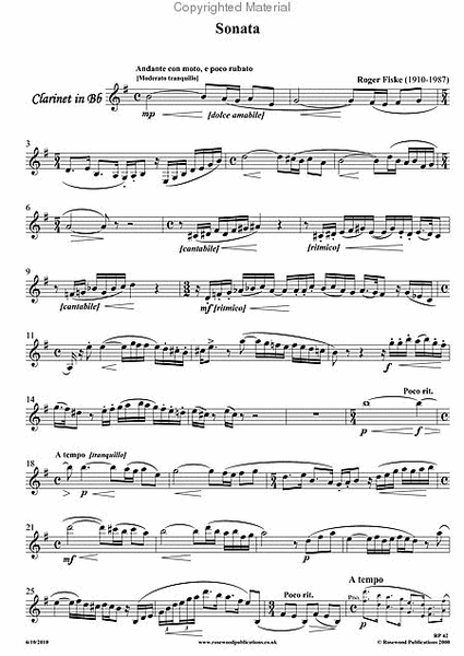 Sonata Clarinet Solo - Sheet Music