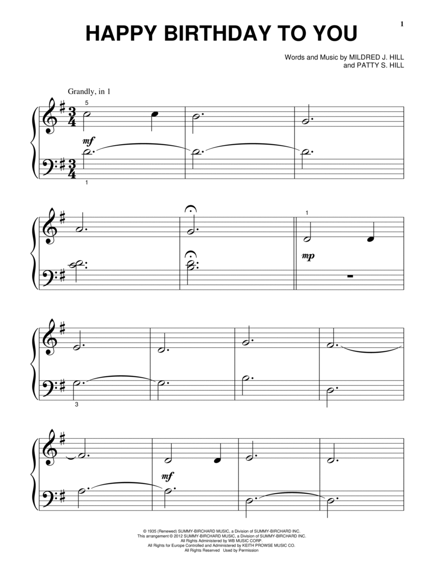 Happy Birthday To You Easy Piano scores gallery preview page 1