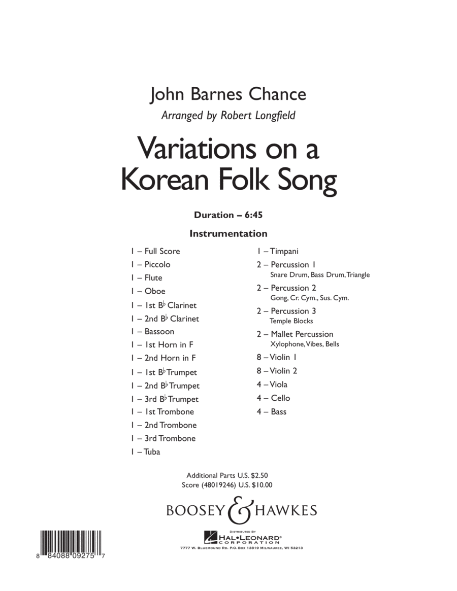 Variations on A Korean Folk Song - Conductor Score (Full Score) Full Orchestra scores gallery preview page 1
