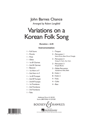 Book cover for Variations on A Korean Folk Song - Conductor Score (Full Score)