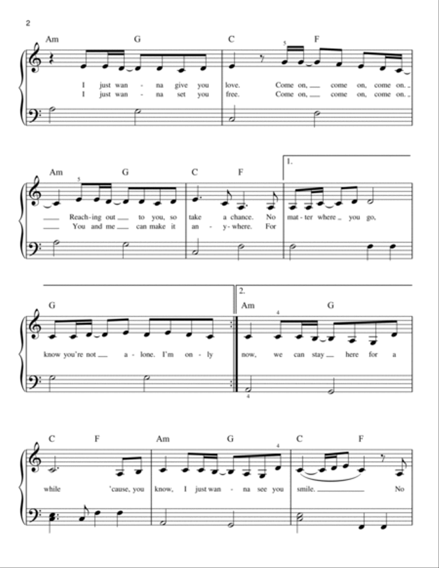 One Call Away Easy Piano scores gallery preview page 2