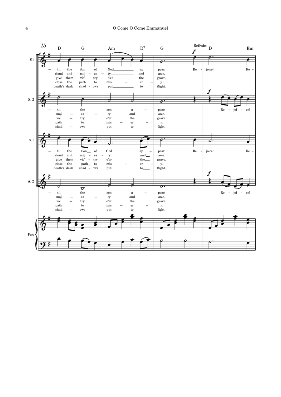 O Come O Come Emmanuel/I Heard the Voice of Jesus Say SSAA quartet and piano SSAA scores gallery preview page 4