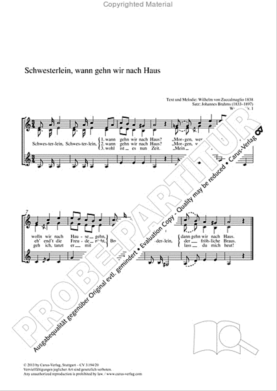 Schwesterlein, wann gehn wir nach Haus SSA scores gallery preview page 2