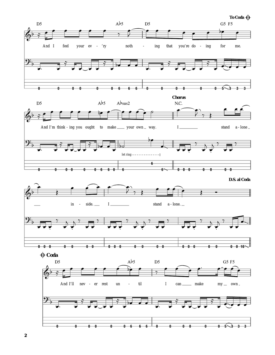 I Stand Alone Bass Guitar Tablature scores gallery preview page 2