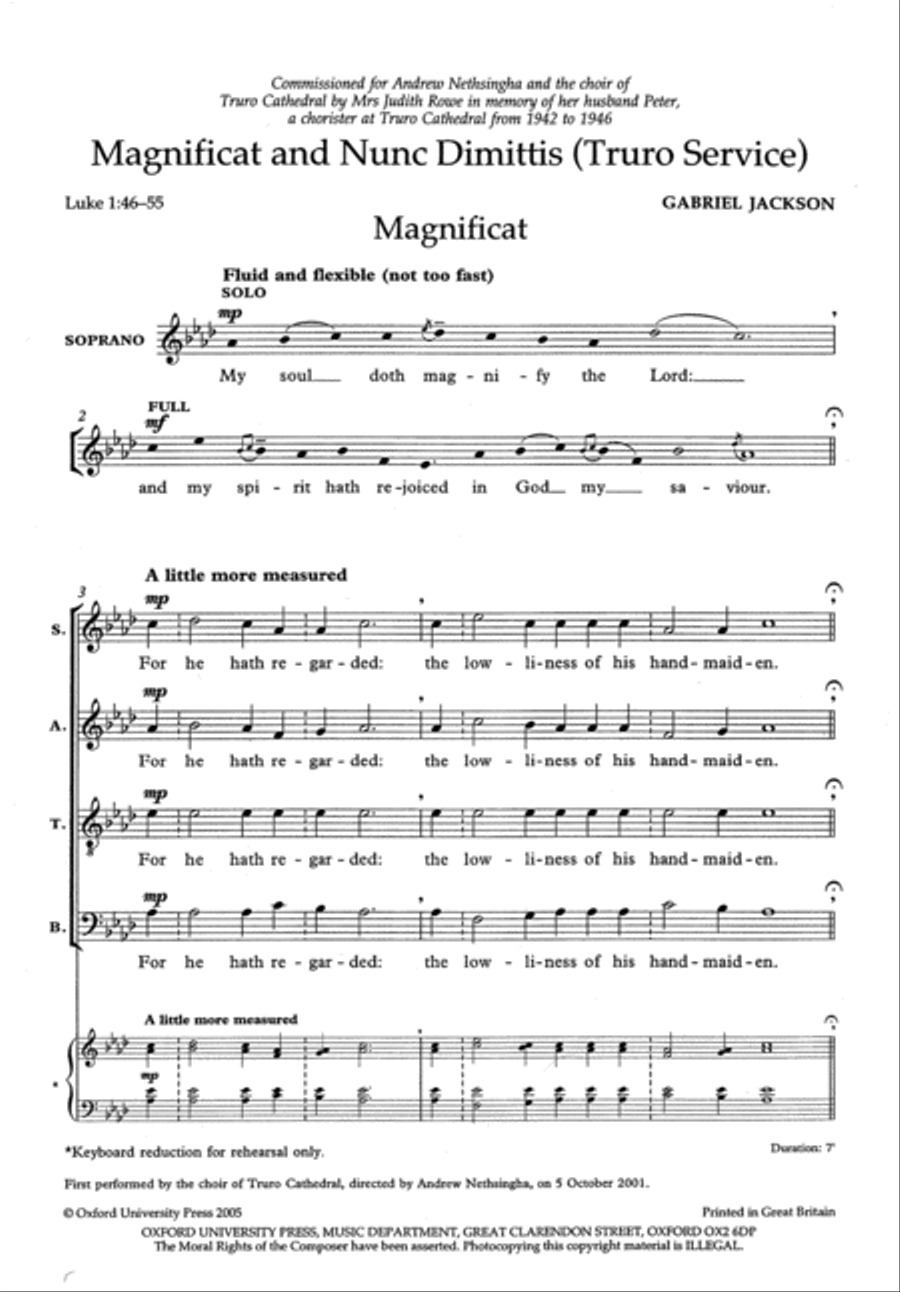 Magnificat and Nunc Dimittis (Truro Service)