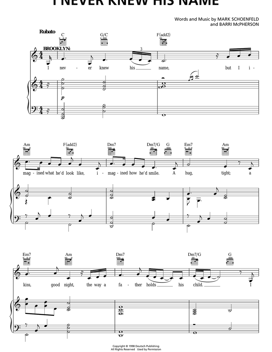 I Never Knew His Name I Never Knew His Name Piano, Vocal, Guitar scores gallery preview page 1