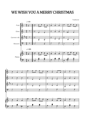 We Wish You a Merry Christmas for Woodwind Quartet & Piano • easy Christmas sheet music