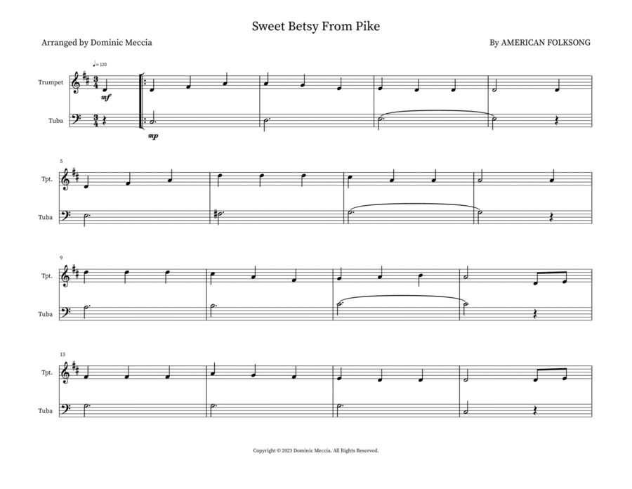 Sweet Betsy From Pike Brass Duet scores gallery preview page 1