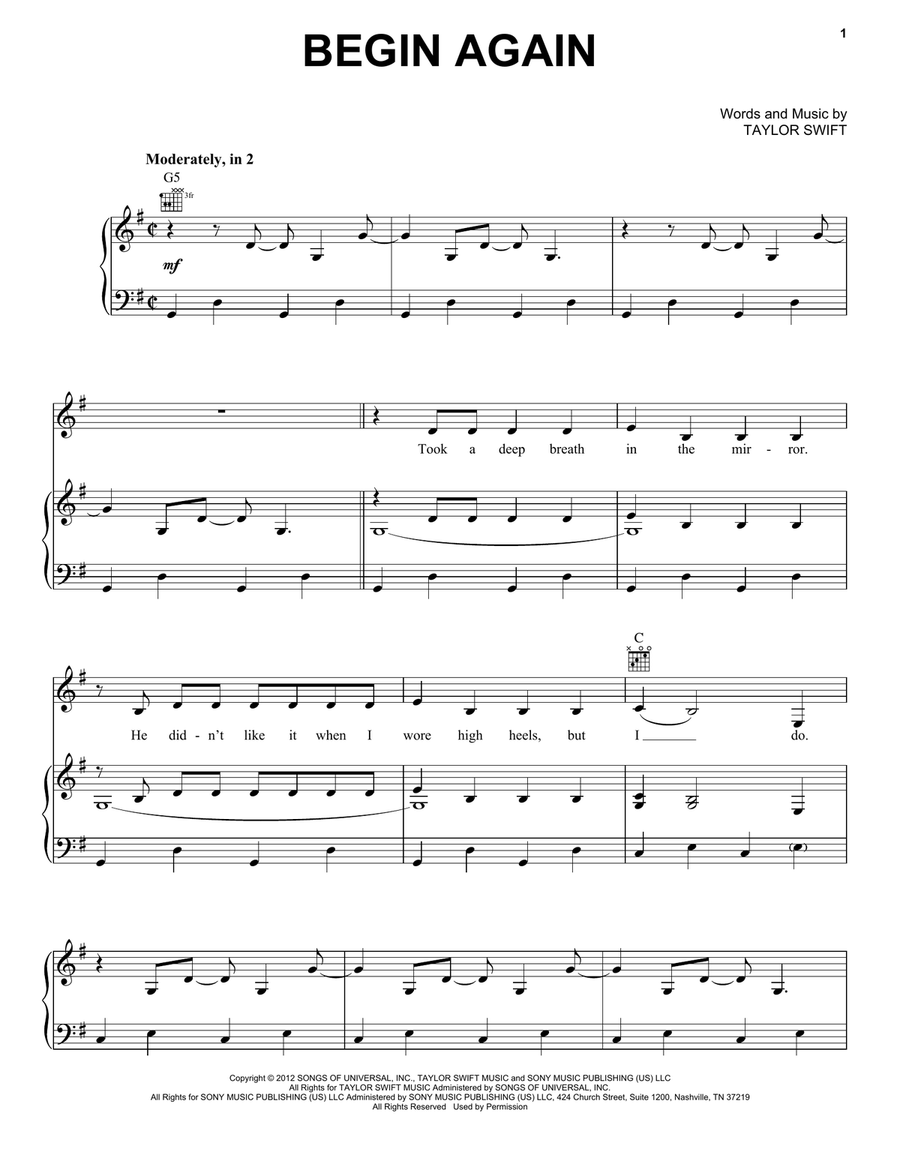 Begin Again Acoustic Guitar scores gallery preview page 1